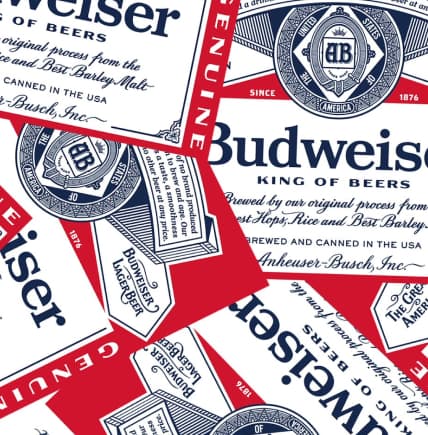 Budweiser bottle labels criss-crossed in a graphic design